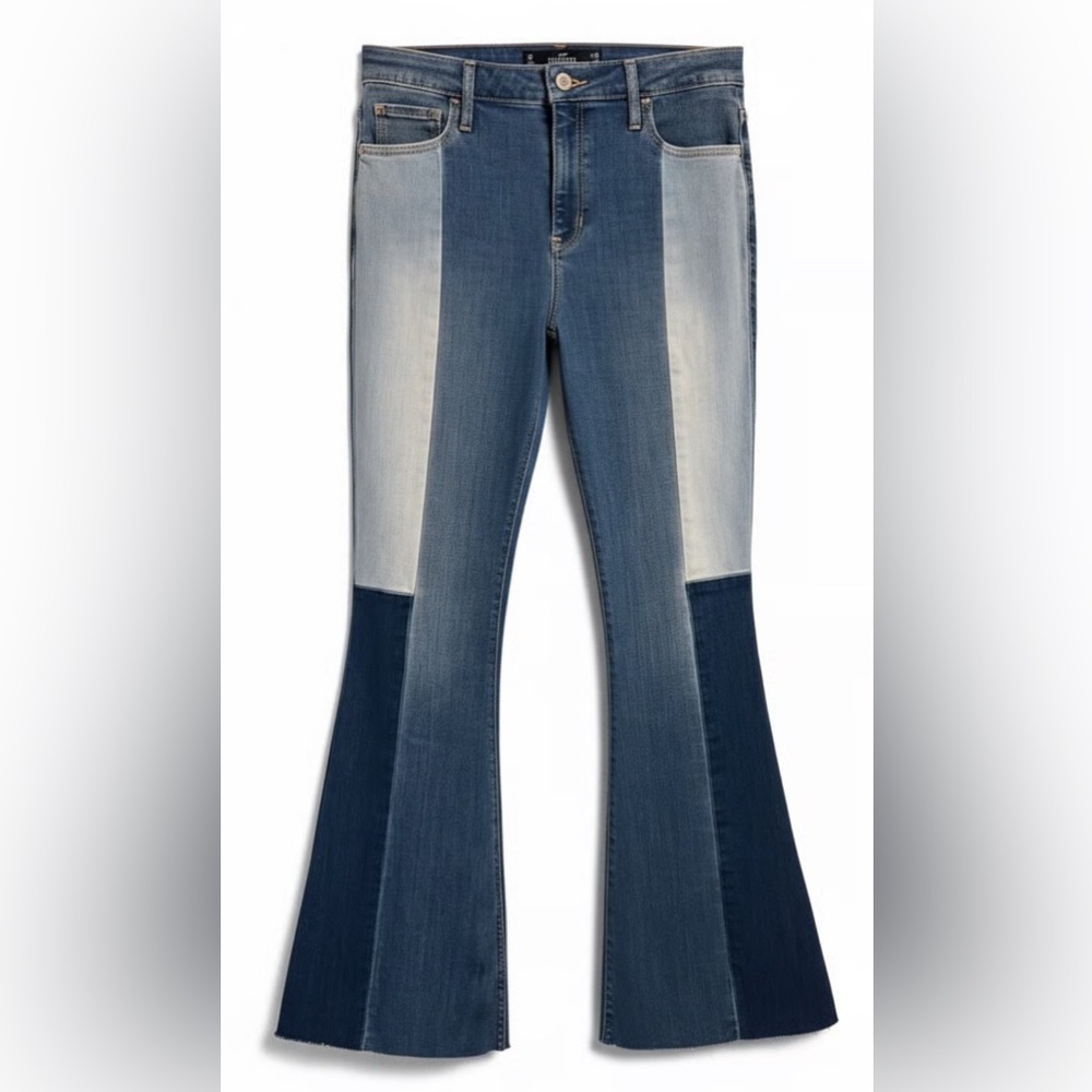 Hollister Patchwork High Rise Raw Hem Flare Jeans Size 15